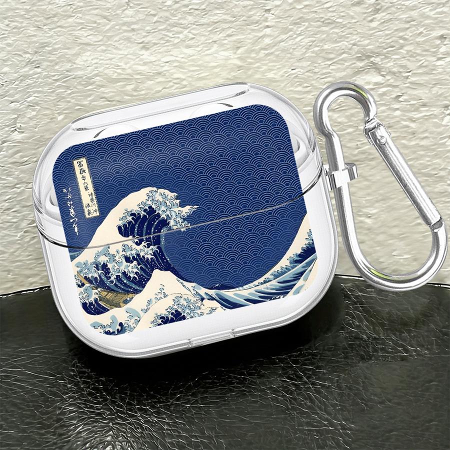 Clear Earphone Cases Cover With Hook Case For Samsung Galaxy Buds 4Pro 4 Pro Live 3Pro 3 FE 2Pro 2 Cartoon Ocean Tsunami