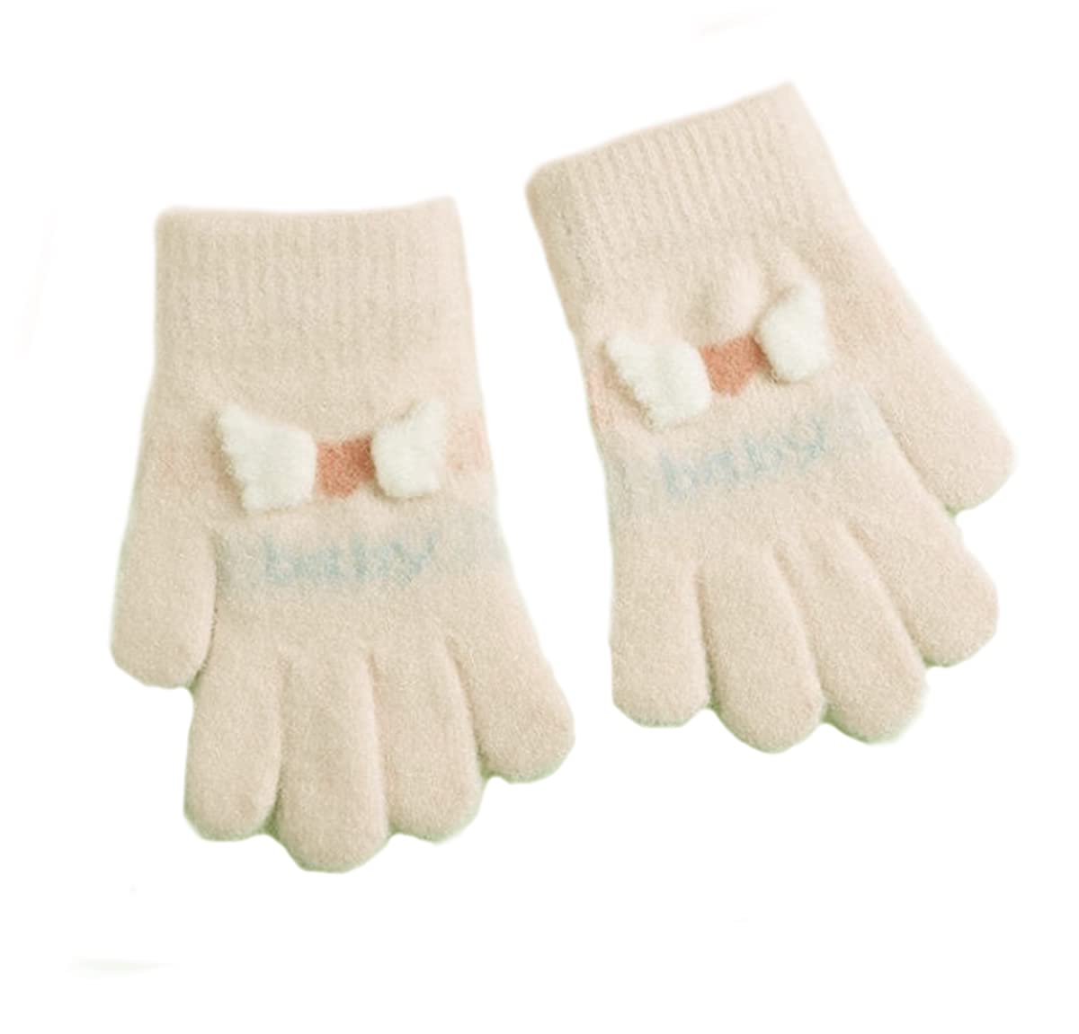

VIISEN Popular Design for Girls Ages Cute and Perfect for Winter and Cycling Ages Kids Gloves, Five-Finger 2-6, Warm, Outings, School, (Champagne,