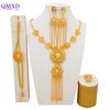 Set de bijuterii de culoare aurie din Dubai indian pentru femei Set de colier lung de mireasă, colier nigerian, bratara, cercei, seturi de inele