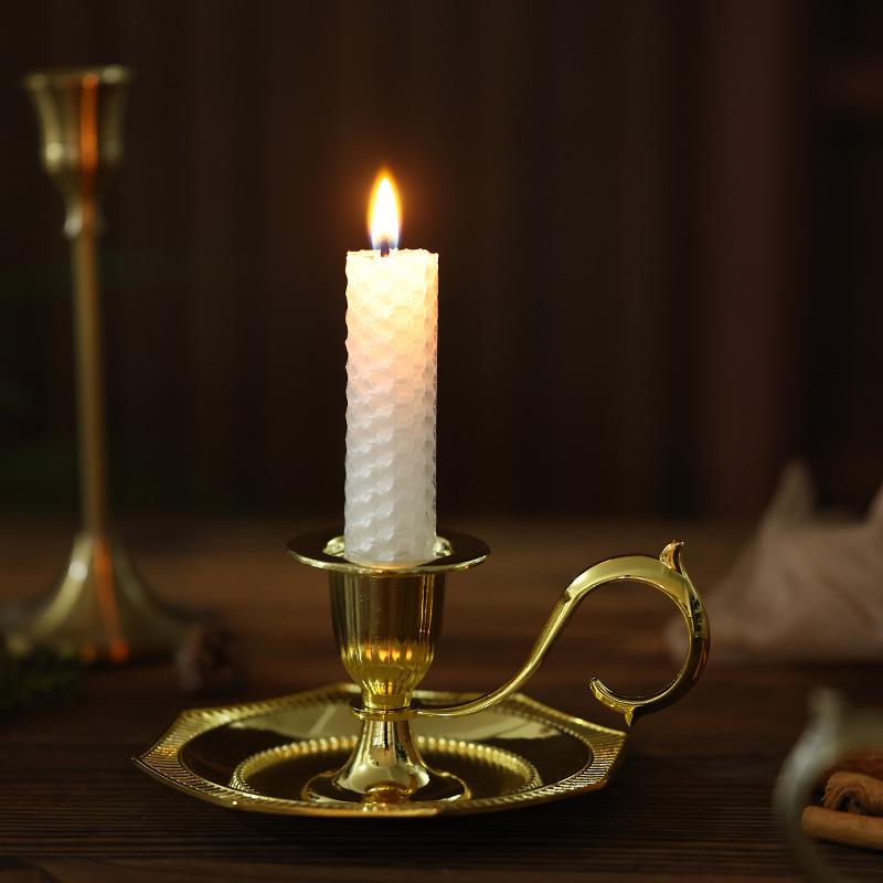 Vintage Metal Candle Holder Plate Set, Romantic Table Decor for Candlelight Dinner, Christmas Party Centerpiece, Home Accent