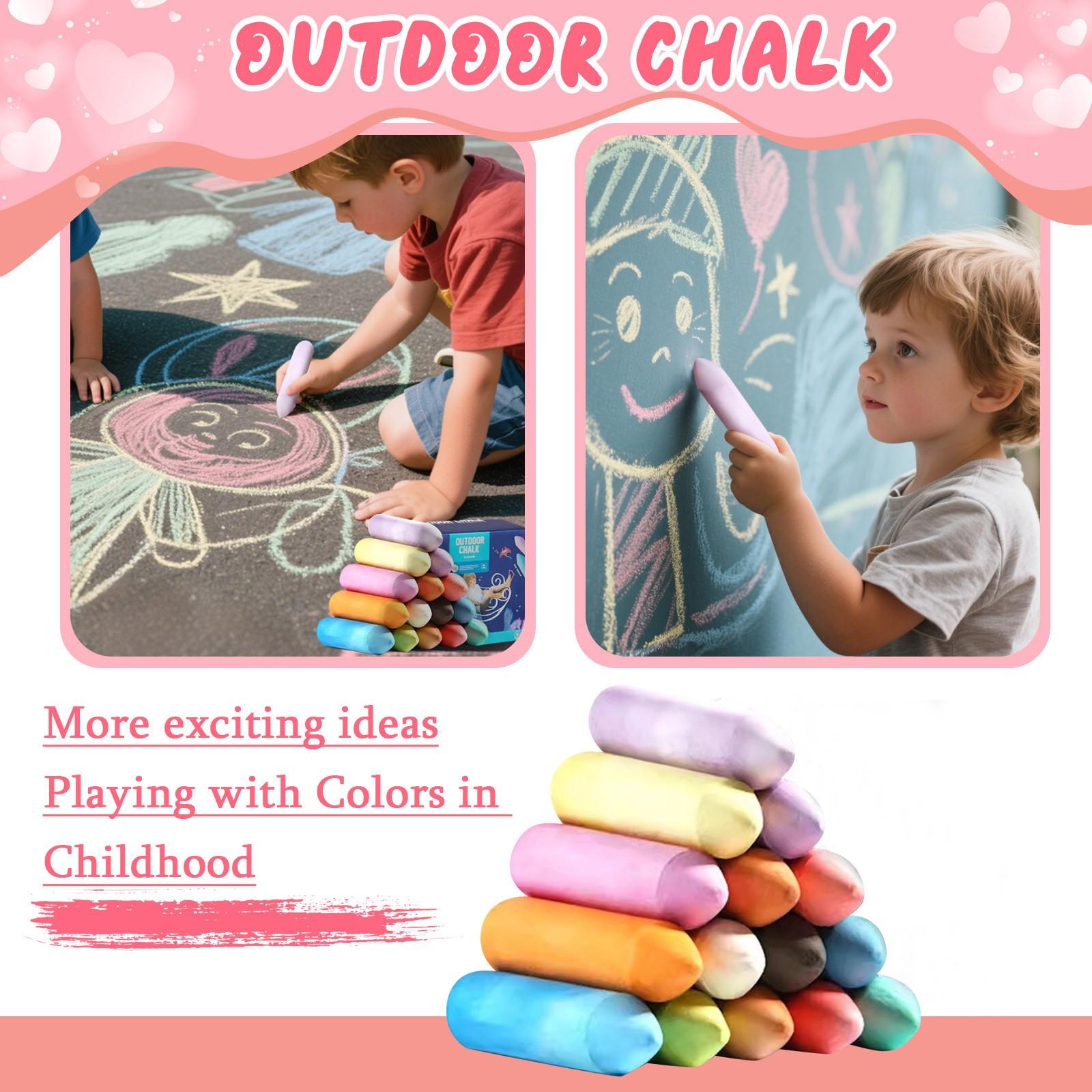 

Коробки с мелом для улицы - 20 штук - большой мел для улицы, красочный детский толстый мел для безопасности, меловая доска для рисования мелом для дома, моющийся мел для граффити One Size