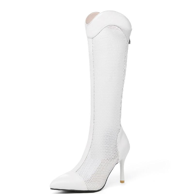 Fashion Summer High Heels Knee Boots For Women 2024 Spring Point Toe Lace Long Boots Dance Party Shoes Ladies Boot Plus Size