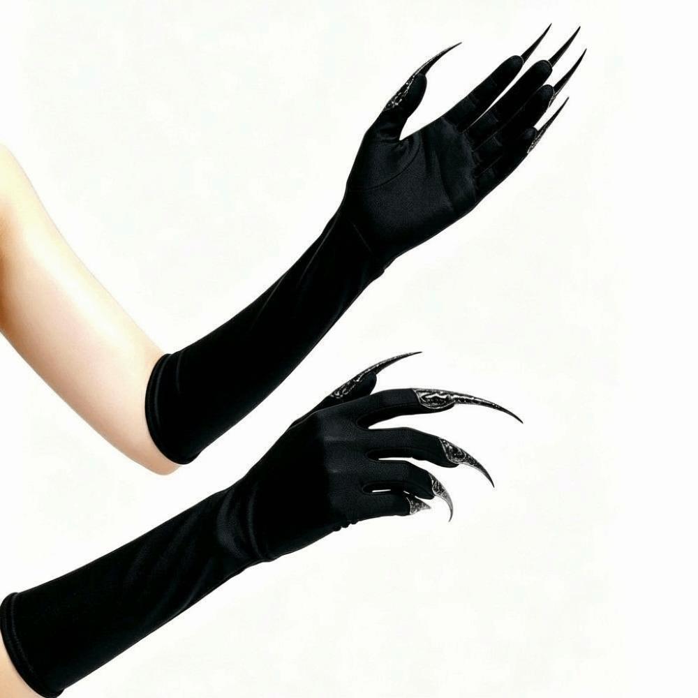Gothic Long Nails Gloves Black Stretch Detachable Claw Nails Gloves  Stage Performance