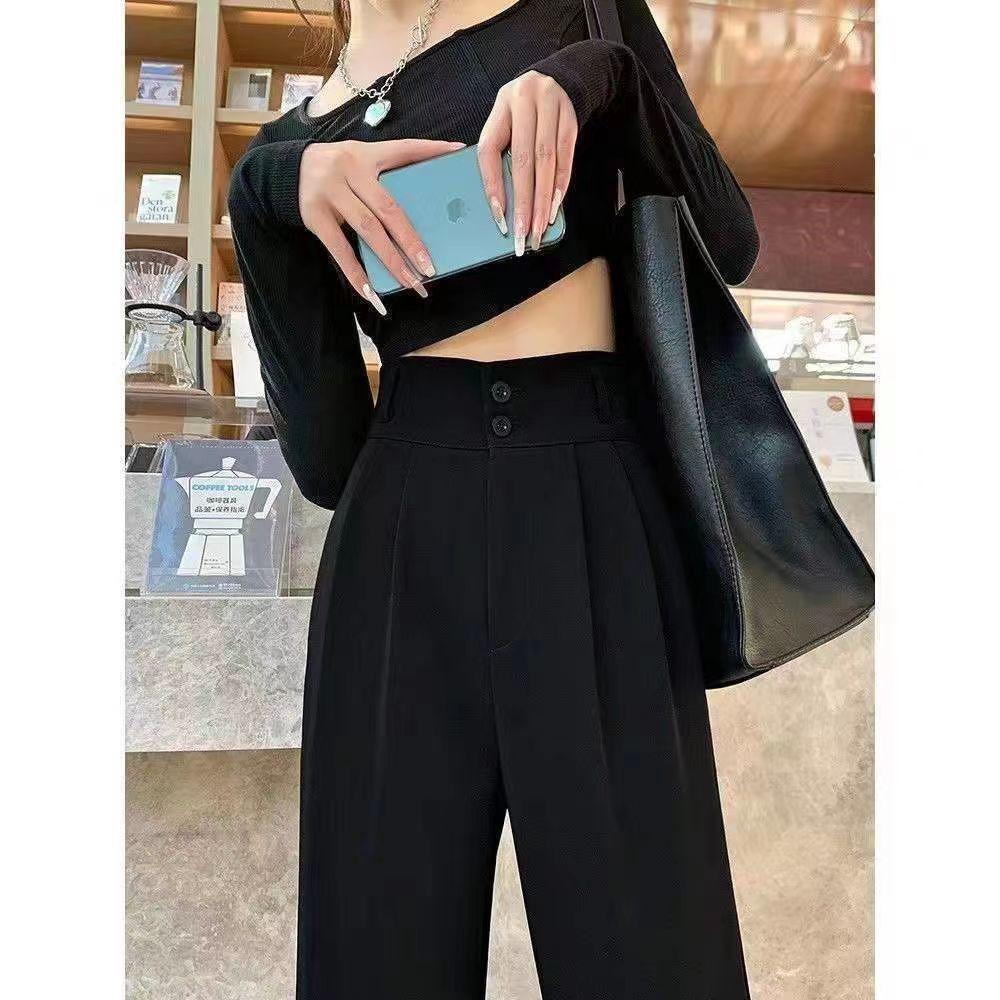 

Women s Khaki High-Waisted Wide-Leg Suit Pants, Slimming Casual Fit for Spring and Autumn, Suitable for Shorter Frames. M (45-52kg)