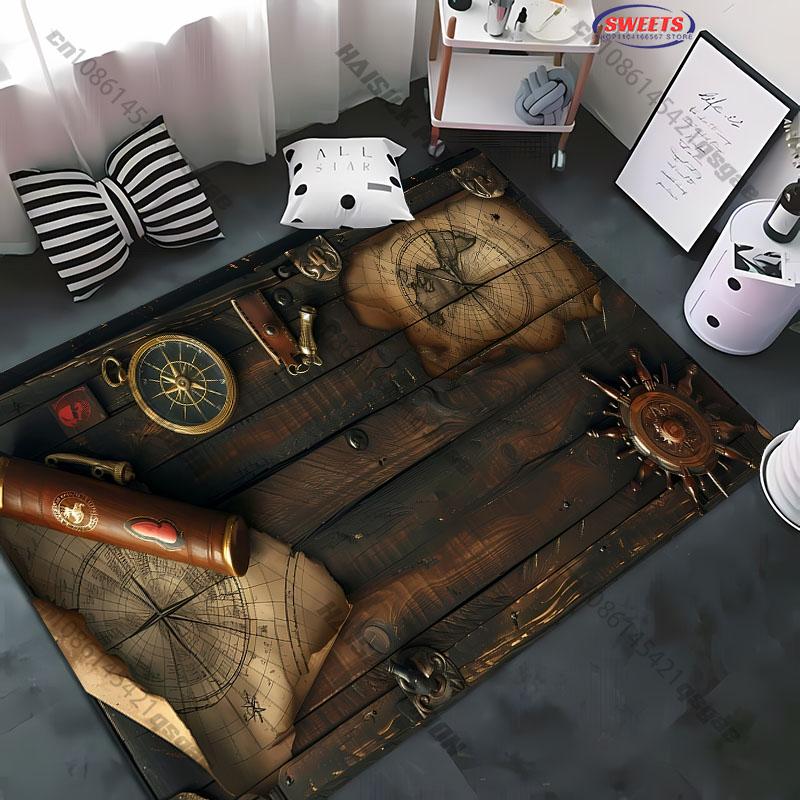 Vintage World Map Ocean Compass Carpet Computer Room Game Room Decorative Mat Livingroom Bedroom Office Large Area Rug Nice Gift