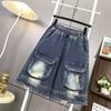 DIMANAF Plus Size Summer Women 2025 Vintage Jeans Casual Pockets High Waist Elastic Basic Loose Harem Pants