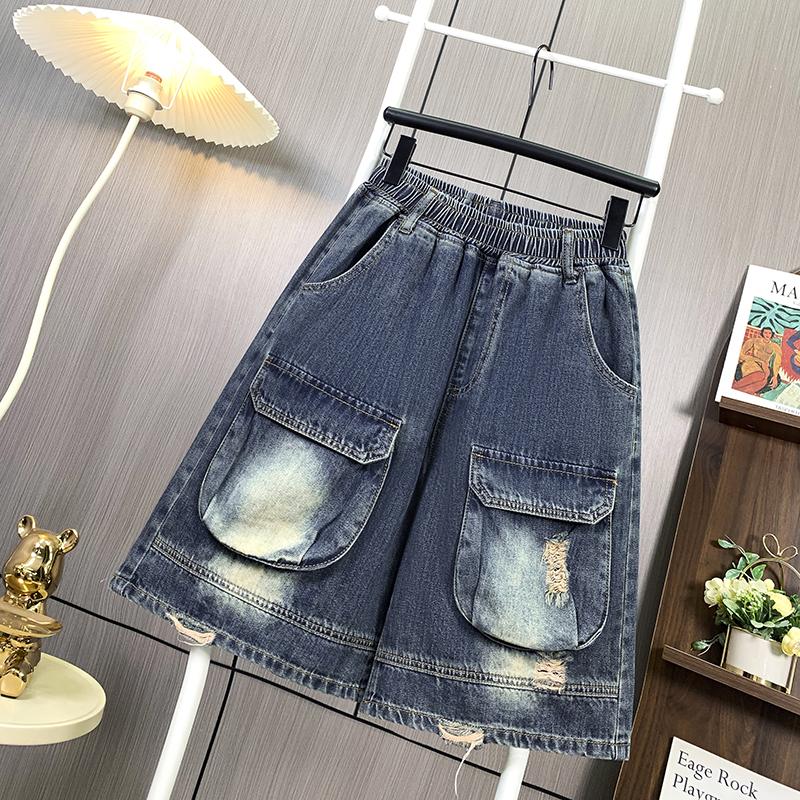 DIMANAF Plus Size Summer Women 2025 Vintage Jeans Casual Pockets High Waist Elastic Basic Loose Harem Pants