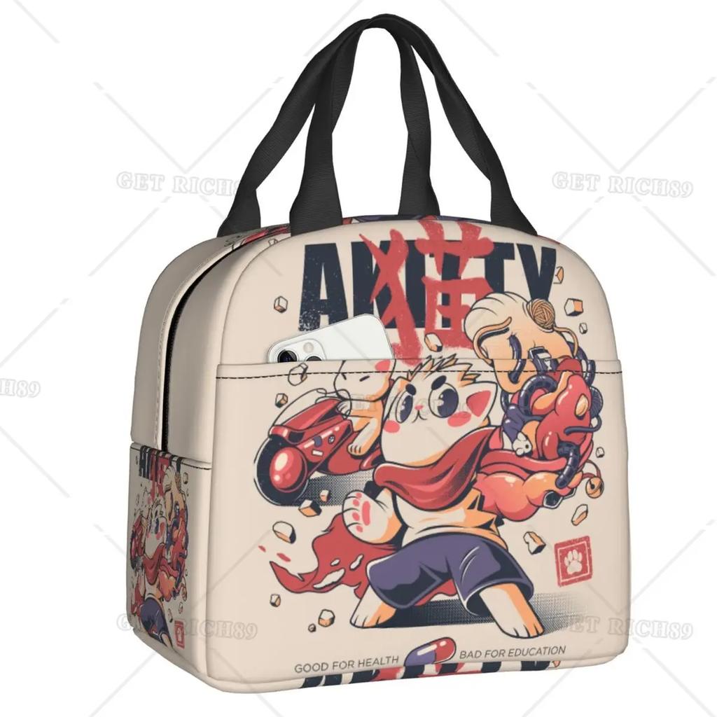 Satanic  Cat Insulated Lunch Bag Waterproof Thermal Cooler Lunch Box with Side Pocket for Women Men Kids Camping Travel