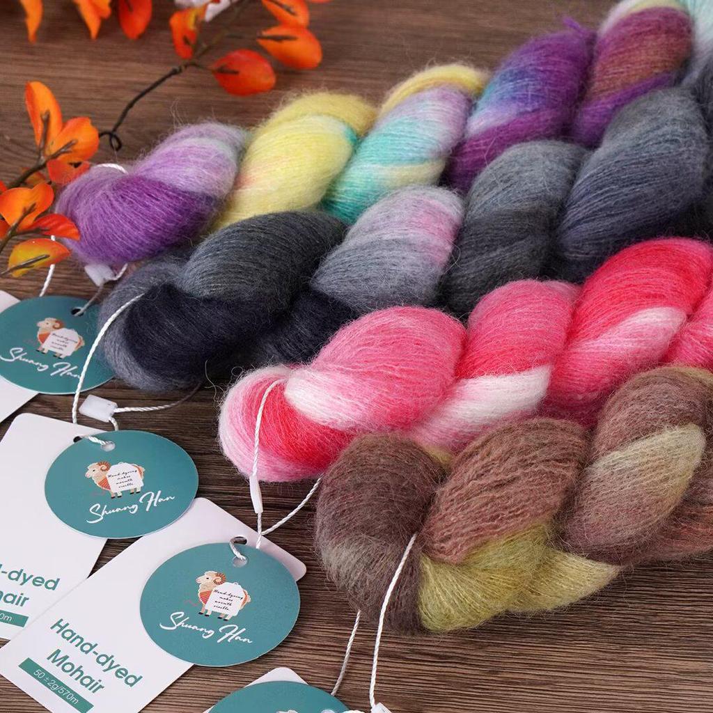 Hand-Dyed Gradient Mohair Silk Yarn for DIY Knitting and Fine Spinning