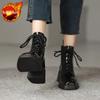 Fashion Booties Fur Autumn Winter Black With Laces Fashion 2025 Ankle Boots for Women New Rock In Footwear Pu Y2k Goth Woman Short Shoes