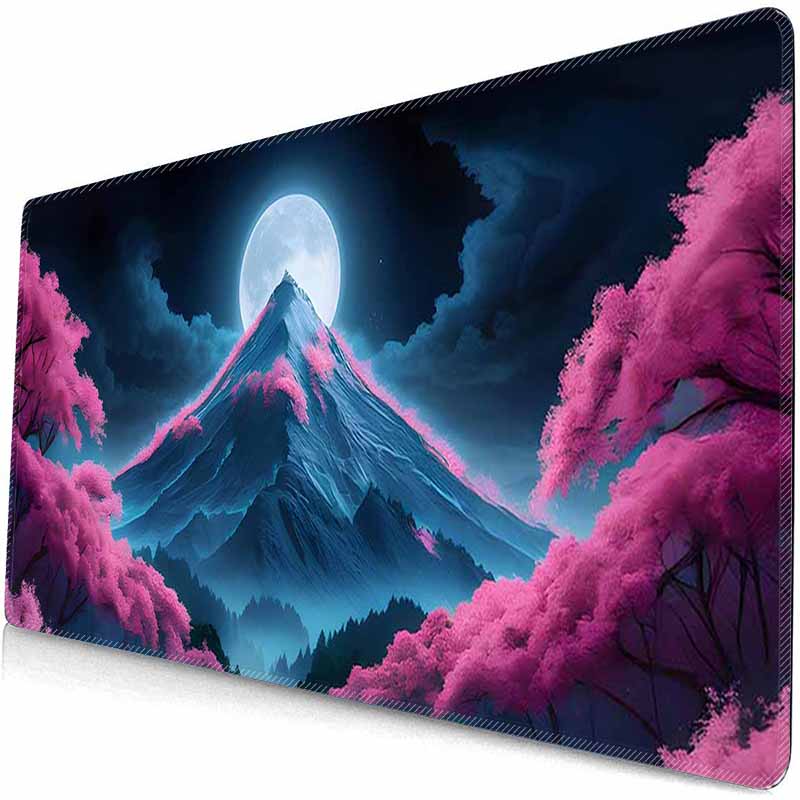 HD Große Gaming-Mauspads Kirschblüten-Landschaft Mond-Mauspad Große Schreibtischunterlagen Rutschfeste Gummi-Mauspads XXL Große Tastatur-Tischmatten
