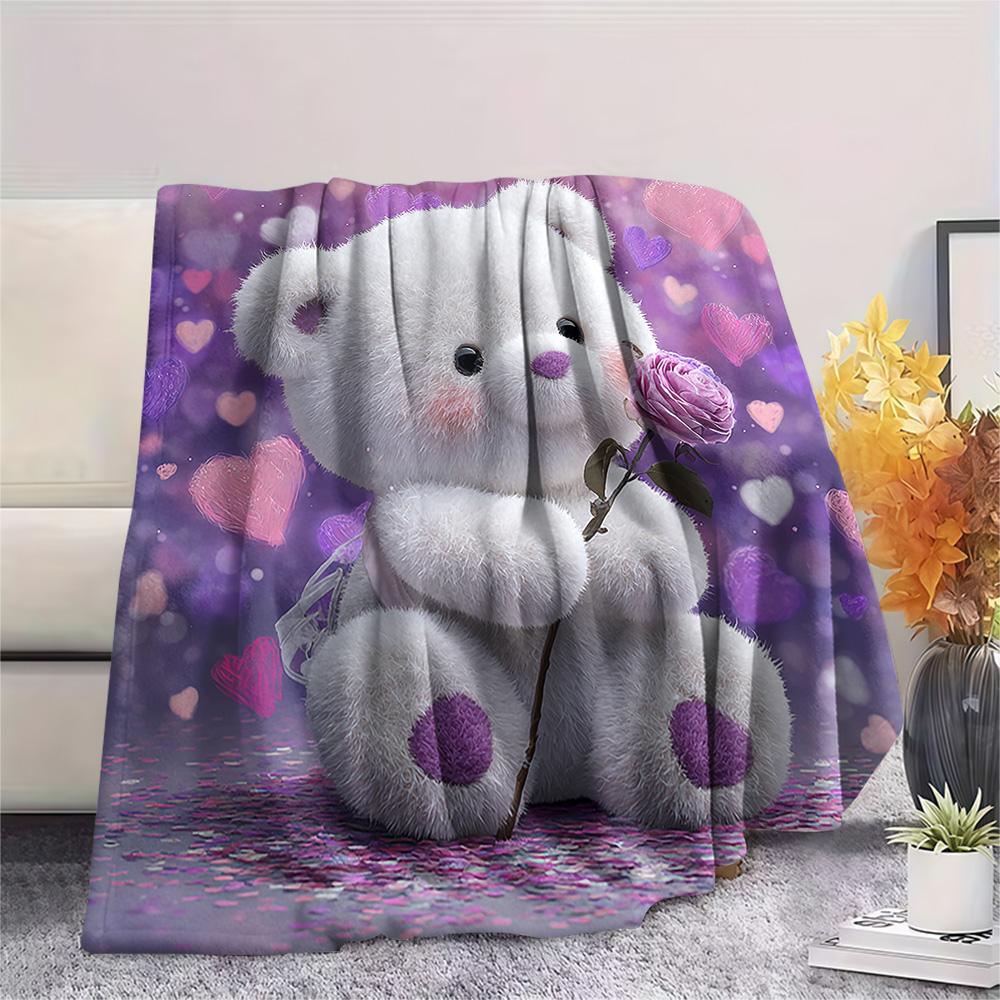 Bear Doll Print Flannel Blanket, High quality Comfortable for All Seasons, Home Decor, Warmth and Comfort, Perfect for Christmas Gifts