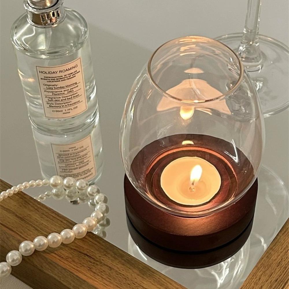 Glass Candlesticks with Cup Cover Round Table Decoration Ornaments Windproof Candle Holders  Home