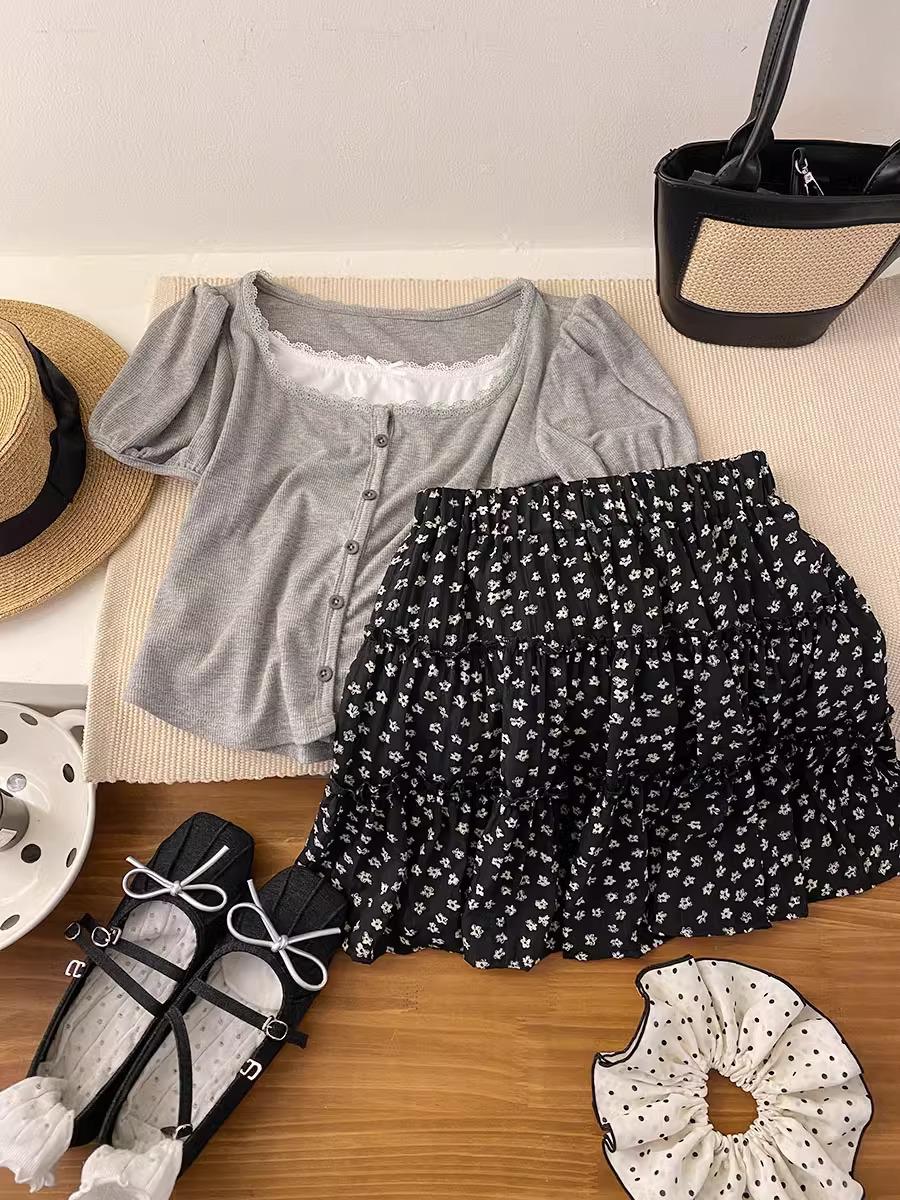 

Мини-юбка пэчворк с оборками и цветочным принтом - Женская с высокой талией А-силуэта для весны/лета 3XL