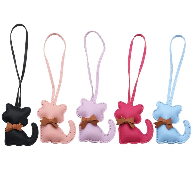 1PC Kitten-Shaped Bags PU Leather Cat Lovers Cat Keychain Luggage Keyring with Brown Bow Tie Gift Multiple Options Available