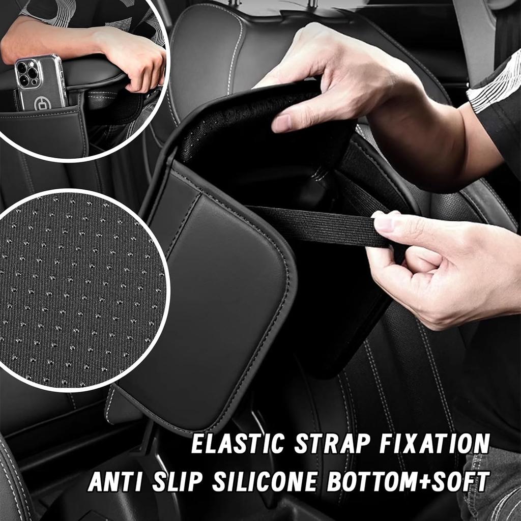 Car Center Console Cover, Leather Comfort Armrest Cover With 2 Storage Bag, Interior Car Accessories Universal Car Arm Rest Cover Pad For Car