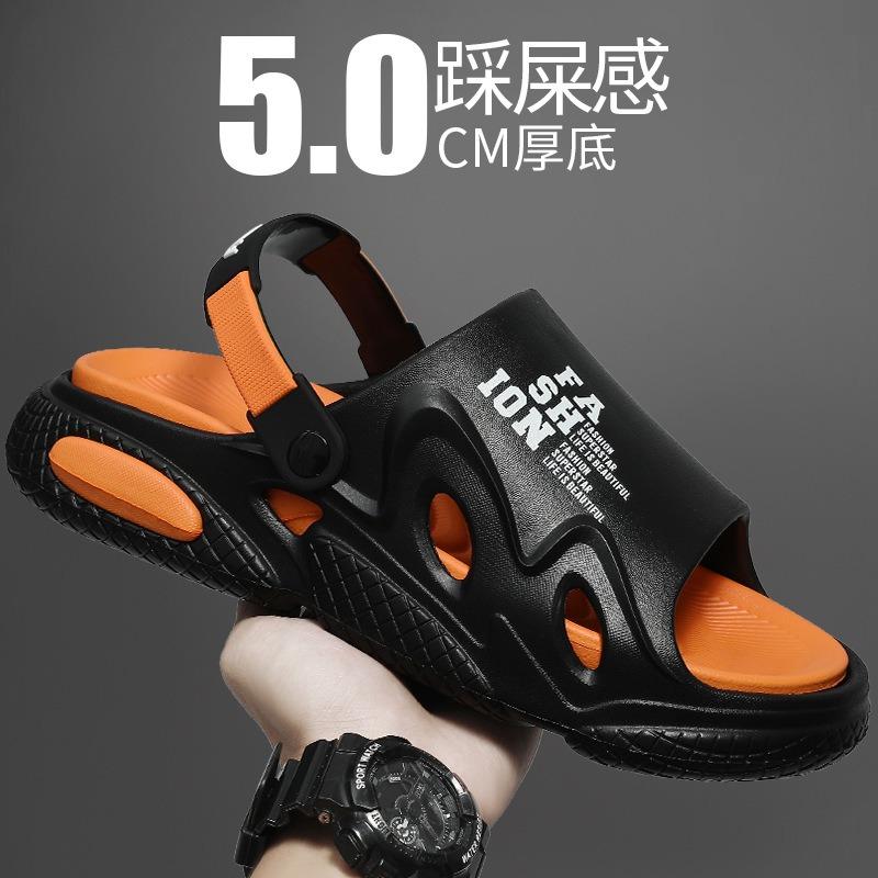 

Мужские летние тапочки для улицы, нескользящая толстая подошва, шлепанцы на одно слово, для занятий спортом на открытом воздухе, два способа носки, пляжные прохладные тапочки 44-45 (one size smaller)