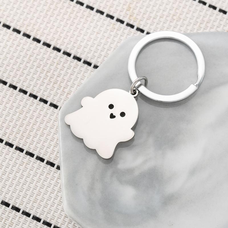 Cute Ghost Stainless Steel Keychain Cartoon Halloween Style Fashion Best Friend Pendant Practical Student Gift