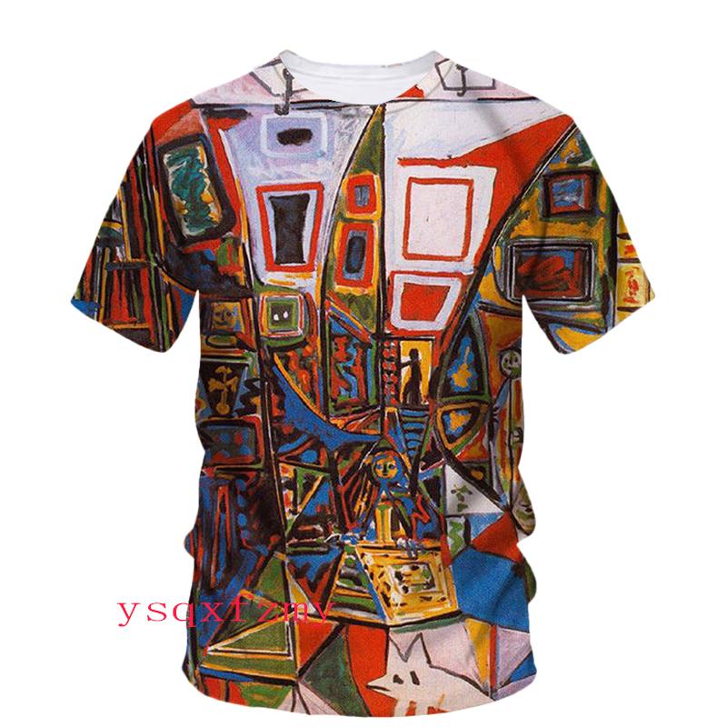 Picasso Oil Painting 3D Printing HD Art Graffiti Personality Fashion Men And Women Round Neck Short Sleeve Street Casual T-shirt