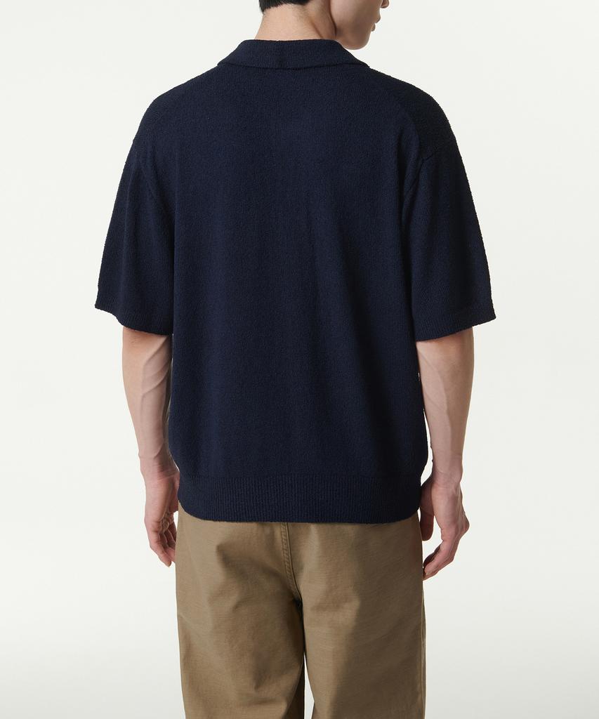 Musinsa Standard Boucle Collared Short Sleeve Cardigan [Navy]