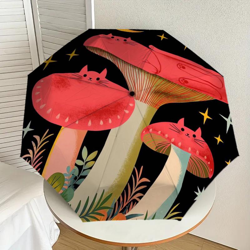 

1pc Mushroom Cat Night Sky Umbrella with Plastic Handle,Suitable for All Seasons Home Travel Outdoor UmbrellaDD202