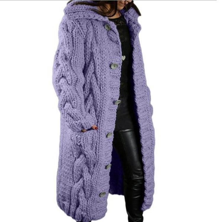 Plus Size 5XL Casual Streetwear Hooded Sweater Coat Fashion Women’s Long Sleeve Knitted Cardigan Coat Autumn Winter