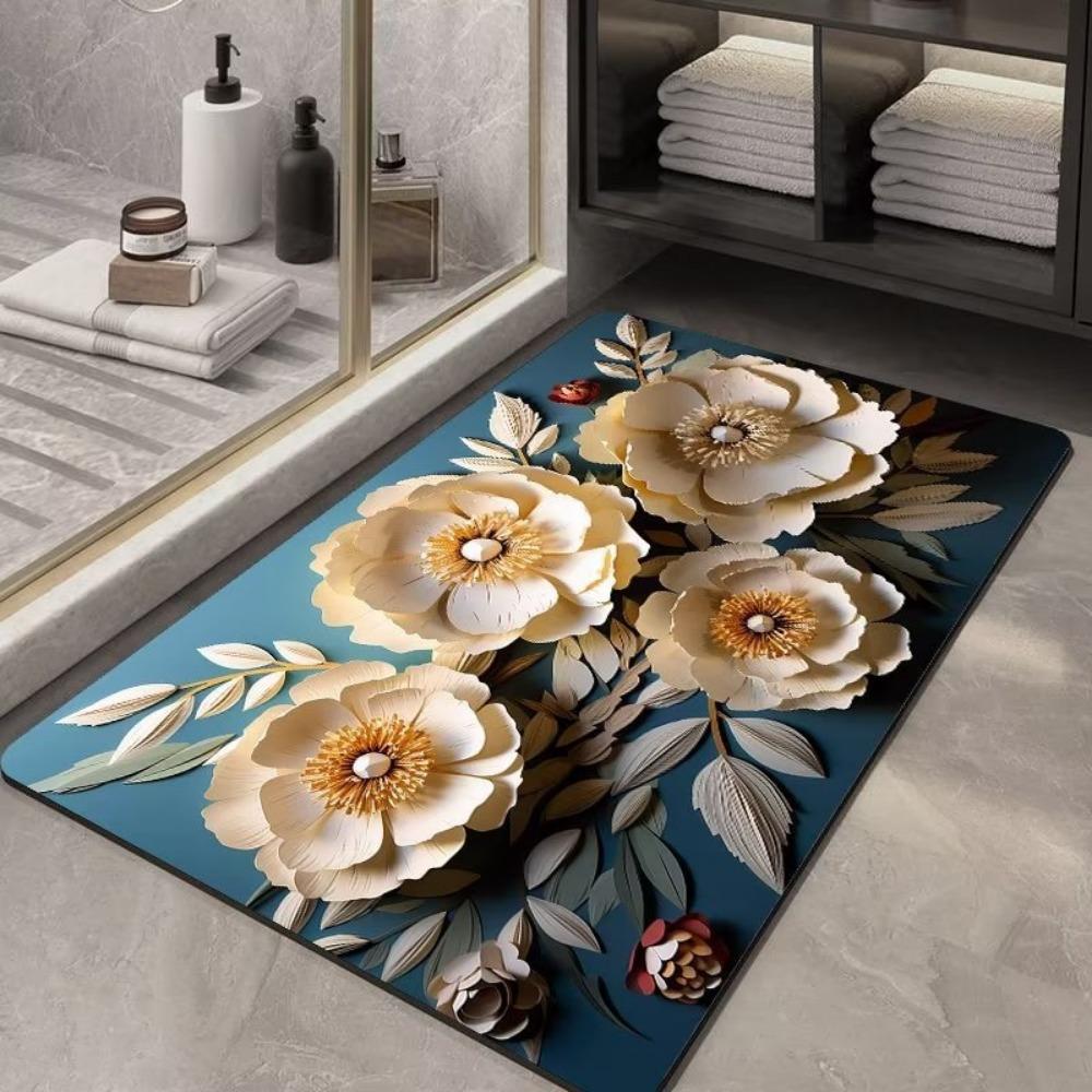 Flower Printing Bathroom Thickening Mat Bath Non-slip Carpets In Wash Basin Bathtub Side Floor Rug Shower Room Doormat Memory Foam 3D Pad