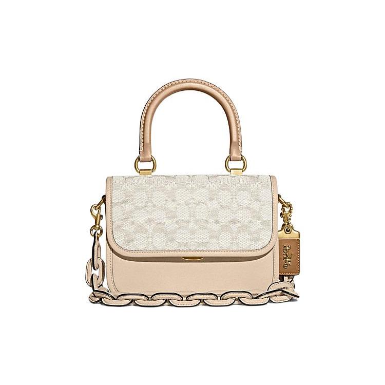 New COACH Rogue Jacquard Fabric With Cow Leather Handbag Shoulder Bag Crossbody Bag Small Size Women's White & Nude CA215-B4UDL