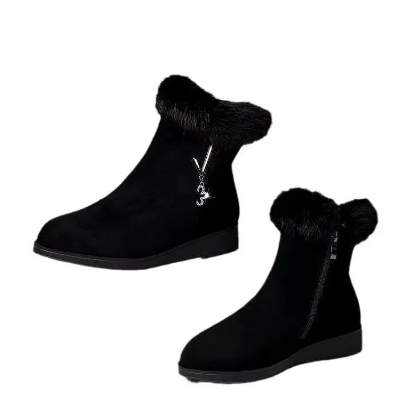 Fashion Winter New Snow Boots for Women,fashionable and Plush Warm Thick Cotton Boots with Flat Bottom Zipper and Anti Slip Cotton Boots