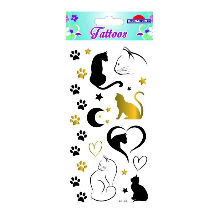 Tatouages temporaires - Chats - Noir &amp; Doré