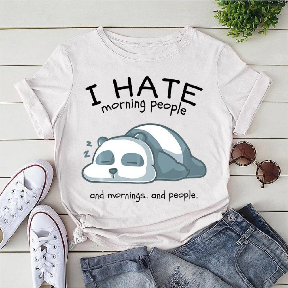 Cute I Hate Morning People Print T-shirts For Women Summer Lovely Short Sleeve Casual Round Neck T-shirts Tops
