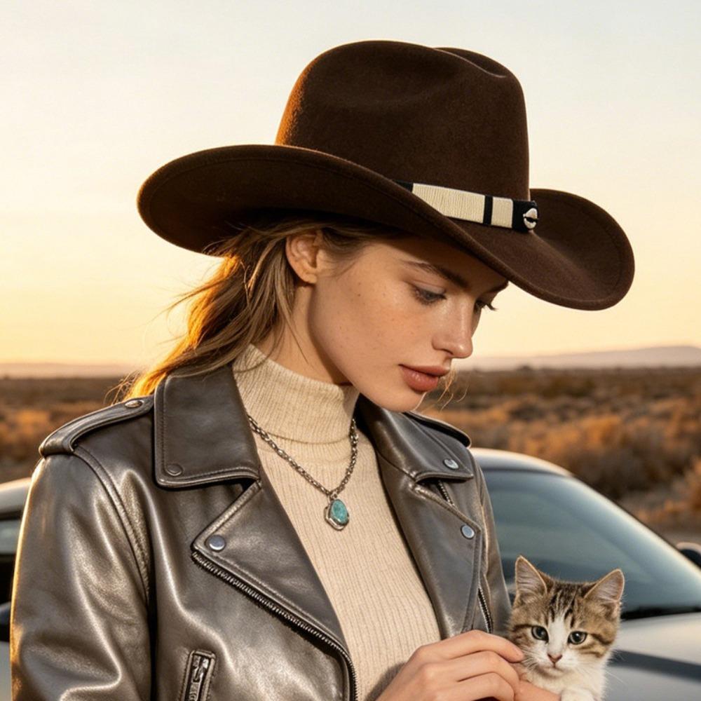 Ethnic Style Jazz Hat Solid Color Vintage Cowgirl Hat Fashion Western Cowboy Hat for Men And Women