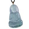 Natural A-Grade Ice Blue Jade Guanyin with 18K Gold-Inlaid 925 Silver and Pavé Rhinestones.