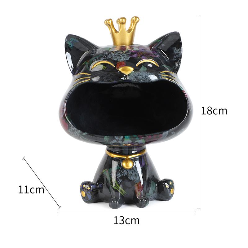 Graffiti Big Mouths Cat Figurine Resin Animal Statue Desktop Keys Candy Storage Box Home Entrance Office Living Room Decoration