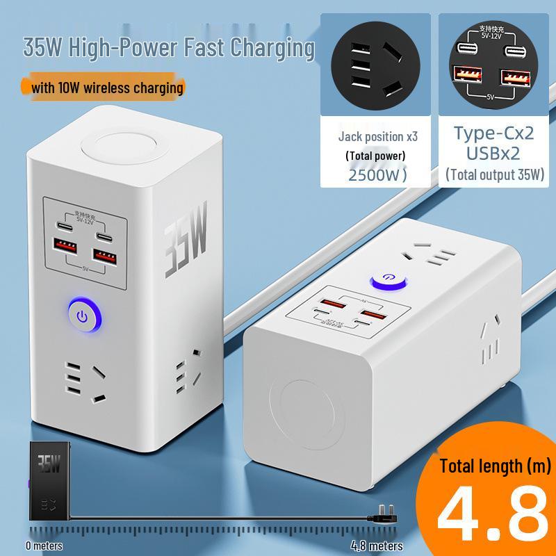 35W GaN Schnelllade-Steckdosenleiste mit USB & Kabellosem Desktop-Ladegerät