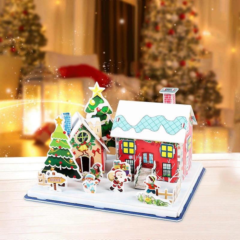 2pcs Christmas Cabin 3DStereoscopic Puzzle Handmades DIY Model Assembly Hands And Brainstorming Puzzle Toy Assembly Toy Playsets