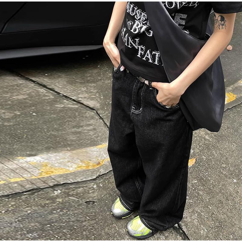 Vintage Embroidery Black Jeans Women Oversized Streetwear Y2k Baggy Denim Trousers Boyfriend Jeans Hip Hop Gothic Female Jean