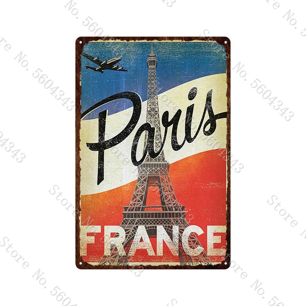 City Landscape Vintage Metal Sign Paris San Francisco Los Angeles Dubai Travel Scenery Tin Plates Home Decoration Metal Poster