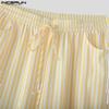 INCERUN Men Drawstring Elastic Waist Casual Striped Long Wide Legs Pants Trousers