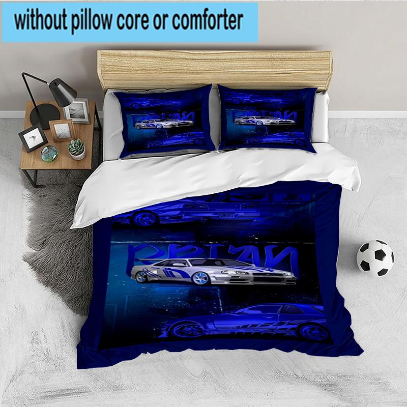 Set Biancheria da Letto 3 Pezzi Skyline Blue Racing Spirit Speed Style, per 1 Copripiumino e 2 Federe Perfetto come Regalo per Fan, Ideale per Camera da Letto, Dormitorio