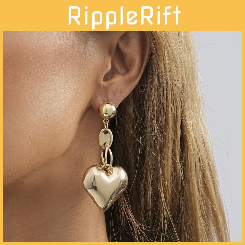 Trendy Gold Heart Pendant Earrings Vintage Geometric Heart Studs Fashion Street Style