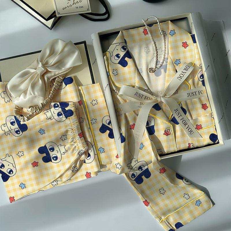 Star Print Ice Silk Women Spring And Autumn Pajamas Long Sleeves High-End Fashion Loungewear Suit