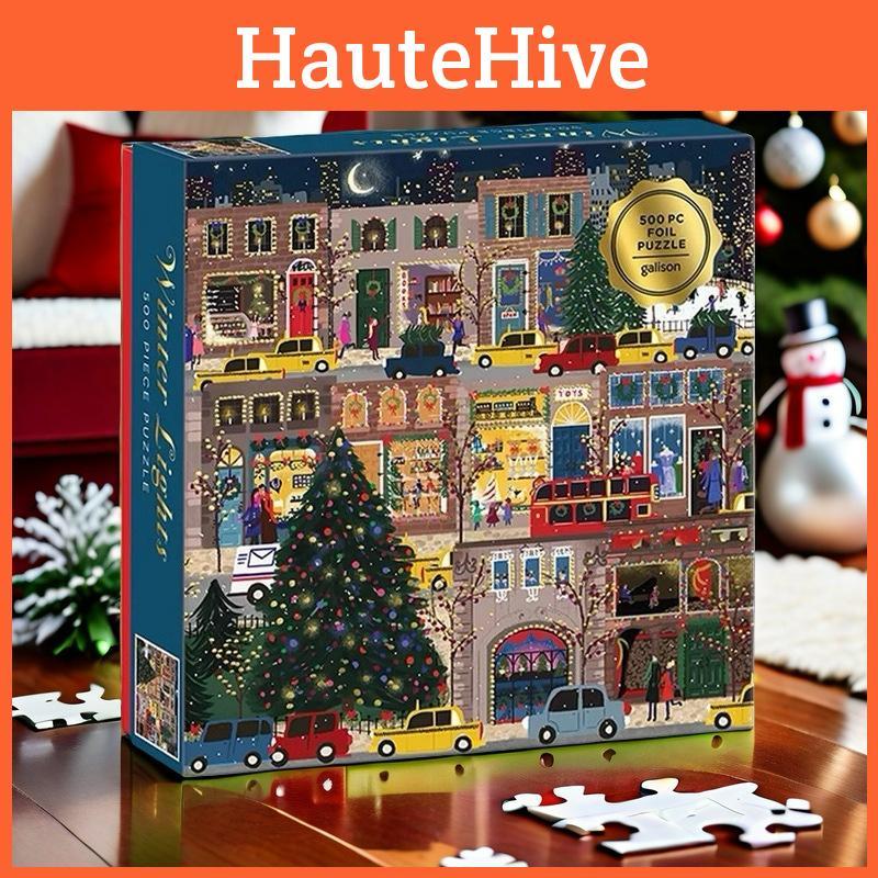 Winter Street Christmas Scene Pattern Puzzle Toy For Adults Diy Decor Home