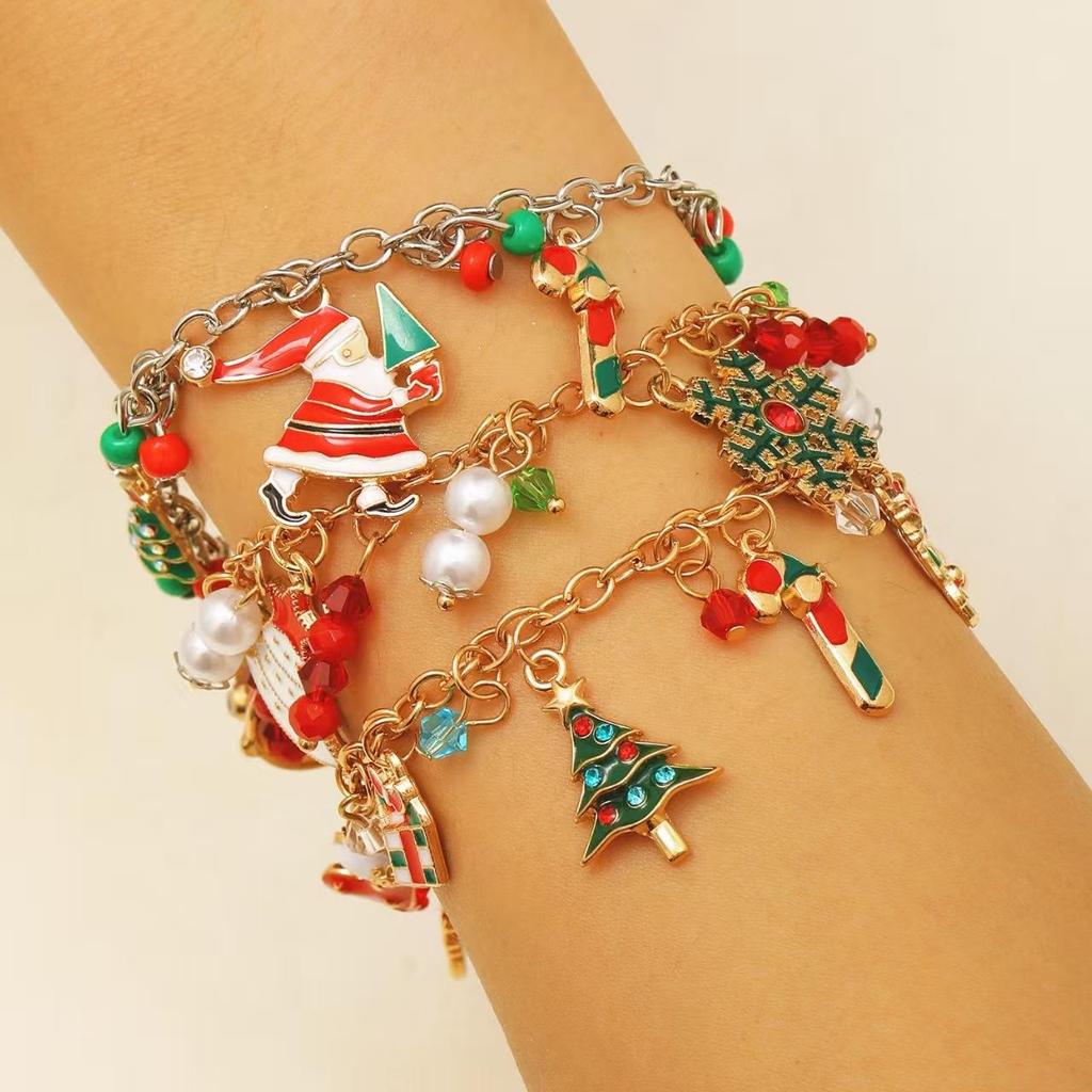 Fashion Christmas Elk Socks Snowman Christmas Tree Pendant Bracelet