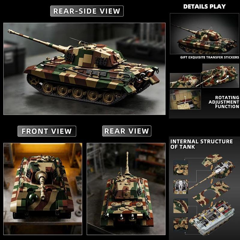 7261pcs 1:16 Tiger King Tank Building Blocks 12GO 97036 Military Classic Main Battle Tank Vehicle Bricks Toys for Adults Gifts