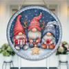 Winter Gnome Print Wall Art Round Wooden Hanging Plaque Farmhouse Door Sign Decorative Wooden Board for Christmas Holiday Home Decoration