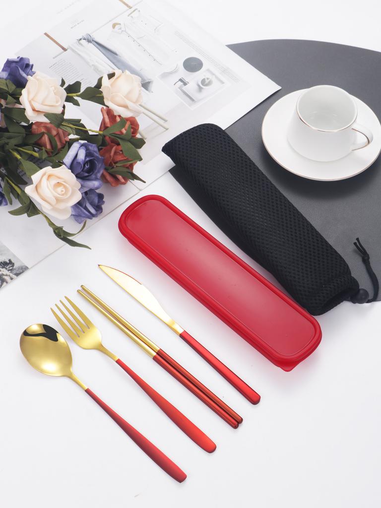 4-piece Cutlery Set Knife Fork Spoon Chopsticks Box Cutlery Portable Cutlery Travel Cutlery with Box