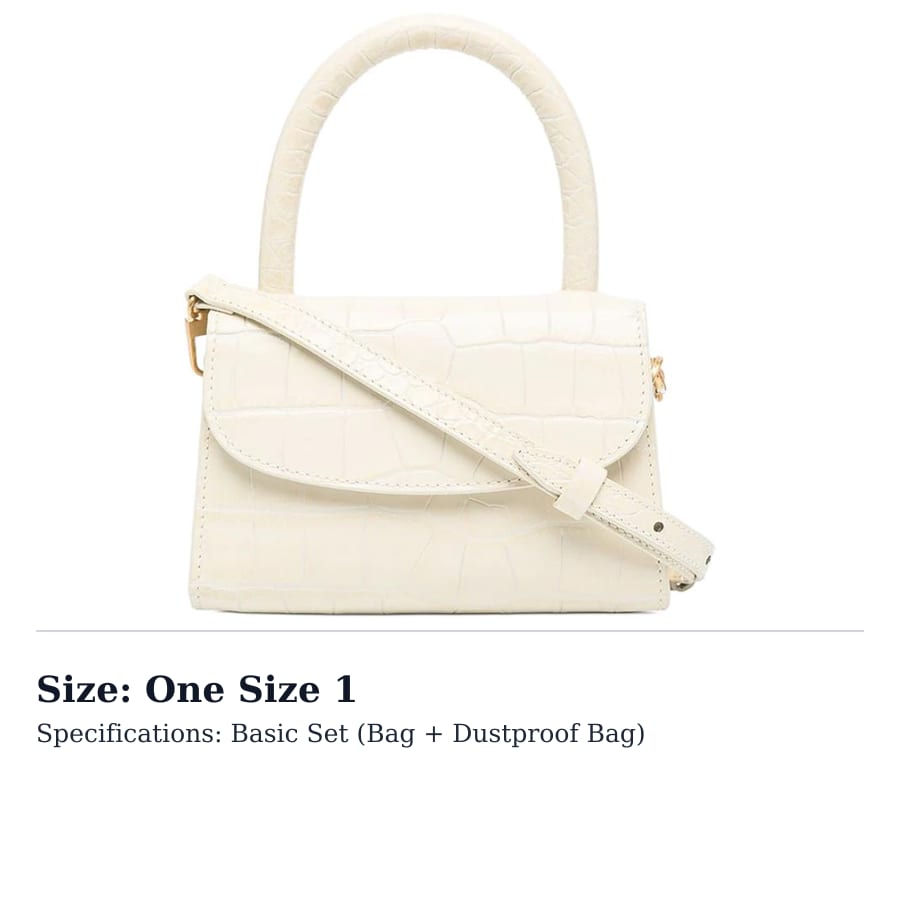 By Far Croco Cow Leather Small Square Bag, Portable Crossbody Bag, Shoulder Bag Mini Women's Cream White 19PFMINACEDSMA