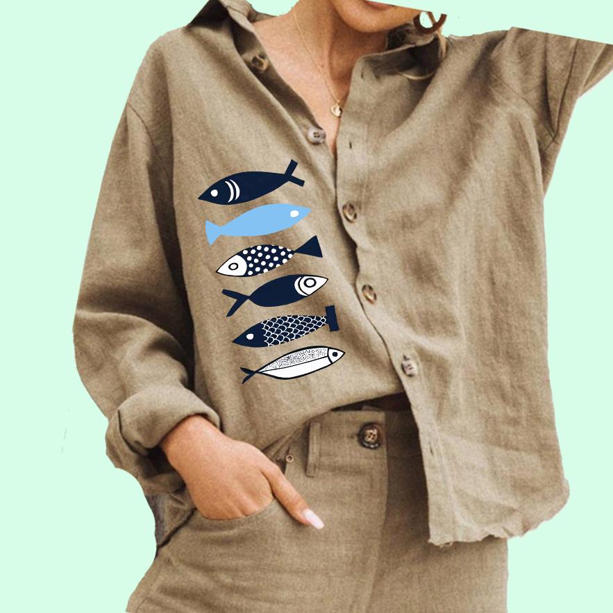 

Женская модная рубашка на пуговицах из хлопка и льна, повседневная женская блузка с принтом 3XL хаки