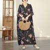 DIMANAF New 2026 Women Plus Size Spring Summer Beach Vintage  Floral Print Black Long Dress Loose Oversize Maxi